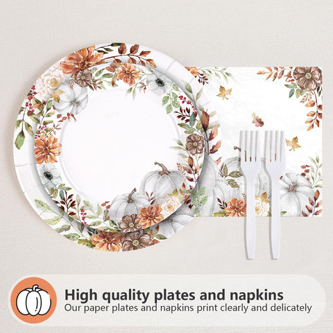 200 Pcs White Pumpkin Party Plates and Napkins - Grencian