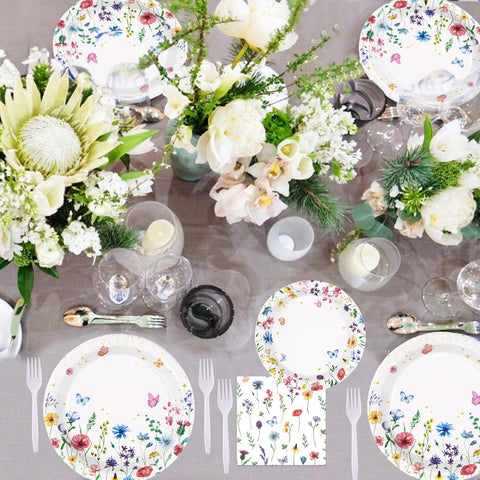 200 Pcs Wildflower Party Plates and Napkins - Grencian