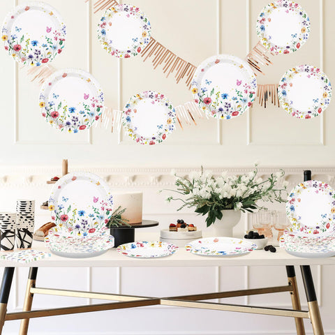 200 Pcs Wildflower Party Plates and Napkins - Grencian