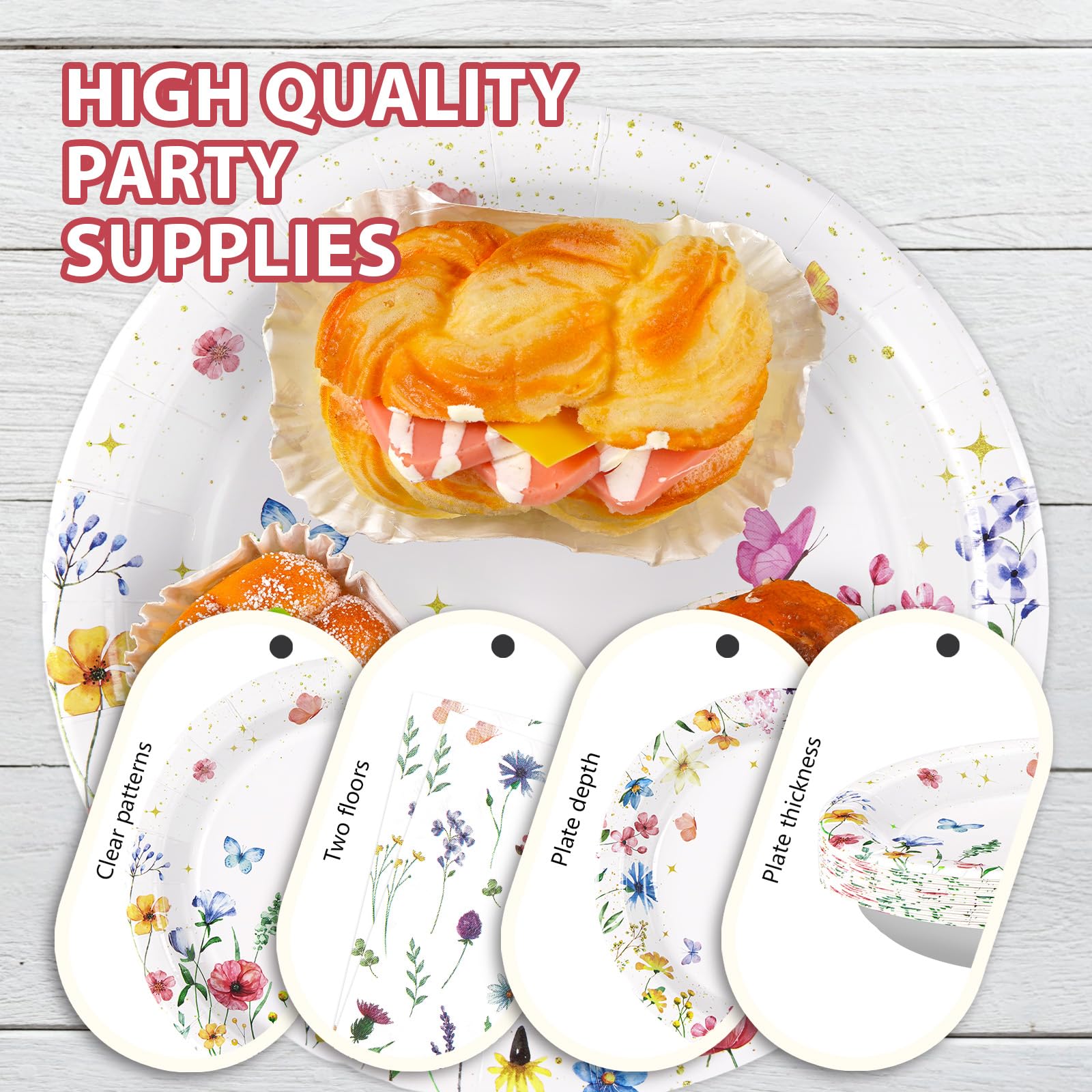 200 Pcs Wildflower Party Plates and Napkins - Grencian