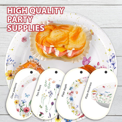 200 Pcs Wildflower Party Plates and Napkins - Grencian