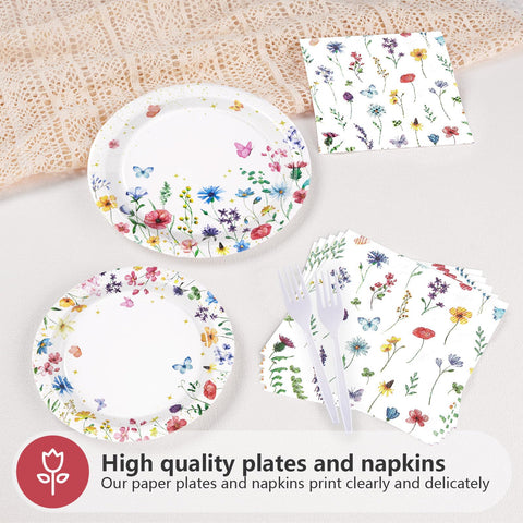 200 Pcs Wildflower Party Plates and Napkins - Grencian