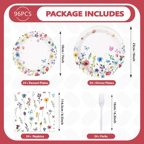 200 Pcs Wildflower Party Plates and Napkins - Grencian