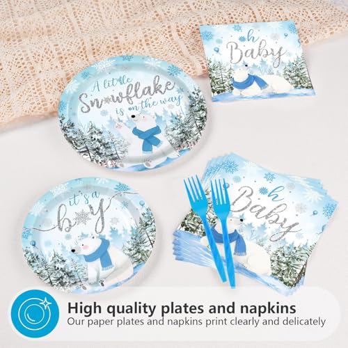200 Pcs Winter Bear Baby Shower Party Plates and Napkins - Grencian