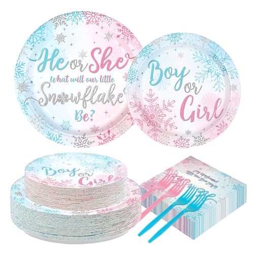 200 Pcs Winter Gender Reveal Party Plates and Napkins - Grencian