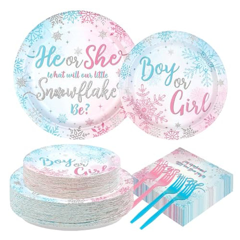 200 Pcs Winter Gender Reveal Party Plates and Napkins - Grencian
