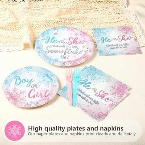 200 Pcs Winter Gender Reveal Party Plates and Napkins - Grencian