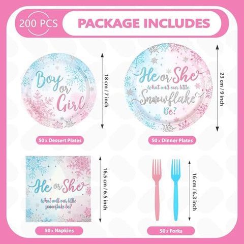 200 Pcs Winter Gender Reveal Party Plates and Napkins - Grencian