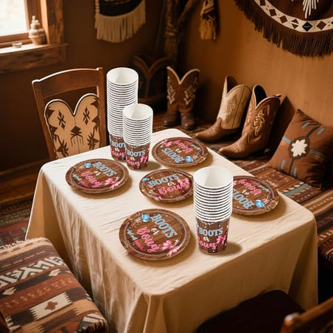 250 Pcs Boots or Bows Party Plates Napkins and Cups - Grencian