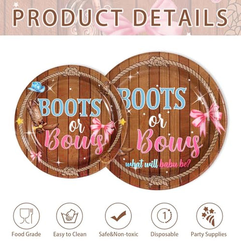 250 Pcs Boots or Bows Party Plates Napkins and Cups - Grencian