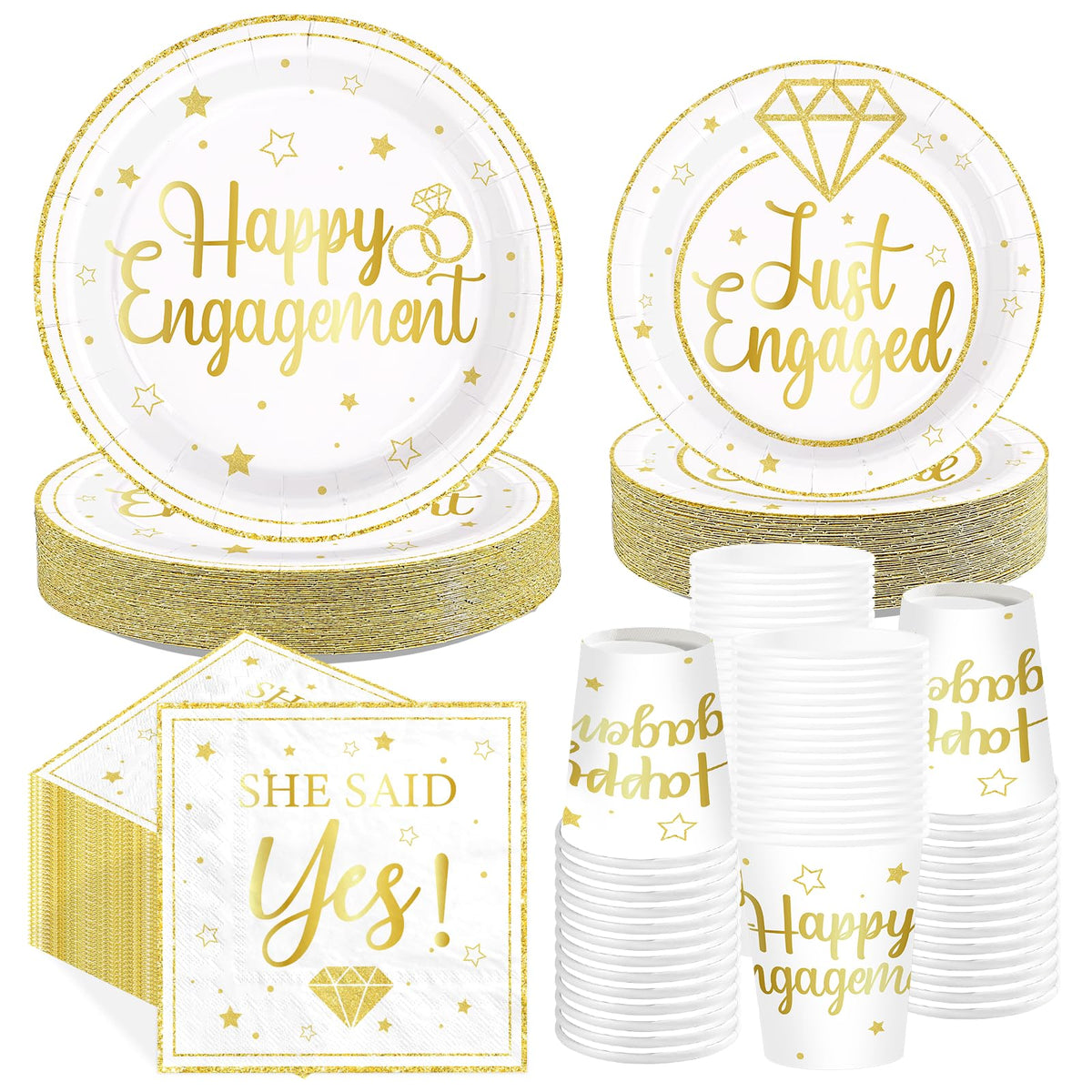 250 Pcs Happy Engagement Party Plates Napkins Cups - Grencian