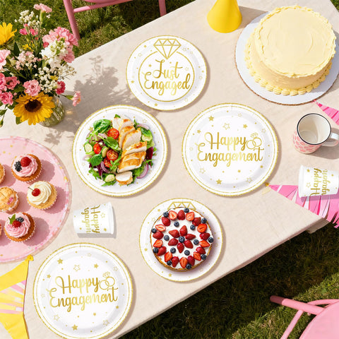 250 Pcs Happy Engagement Party Plates Napkins Cups - Grencian