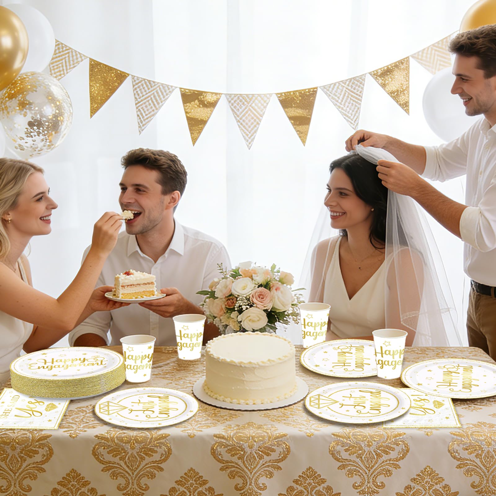 250 Pcs Happy Engagement Party Plates Napkins Cups - Grencian