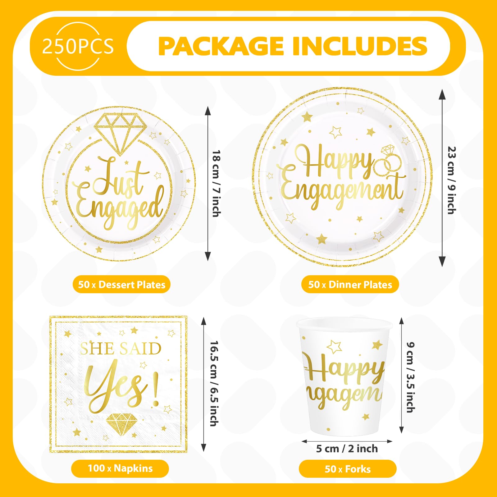 250 Pcs Happy Engagement Party Plates Napkins Cups - Grencian