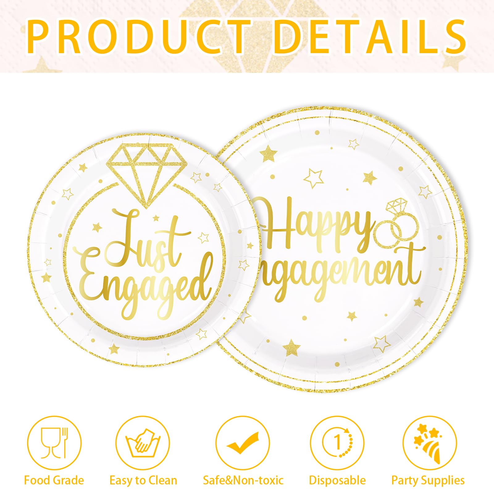 250 Pcs Happy Engagement Party Plates Napkins Cups - Grencian