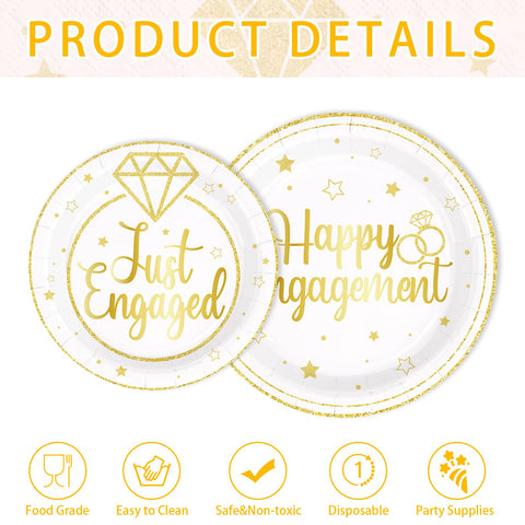 250 Pcs Happy Engagement Party Plates Napkins Cups - Grencian