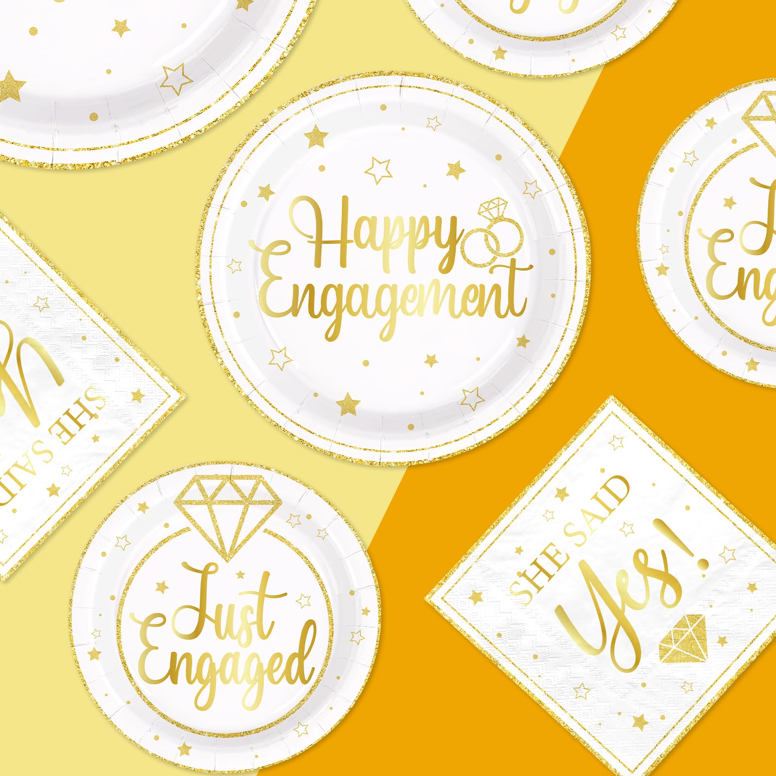 250 Pcs Happy Engagement Party Plates Napkins Cups - Grencian