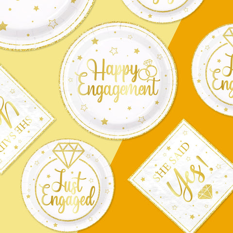 250 Pcs Happy Engagement Party Plates Napkins Cups - Grencian