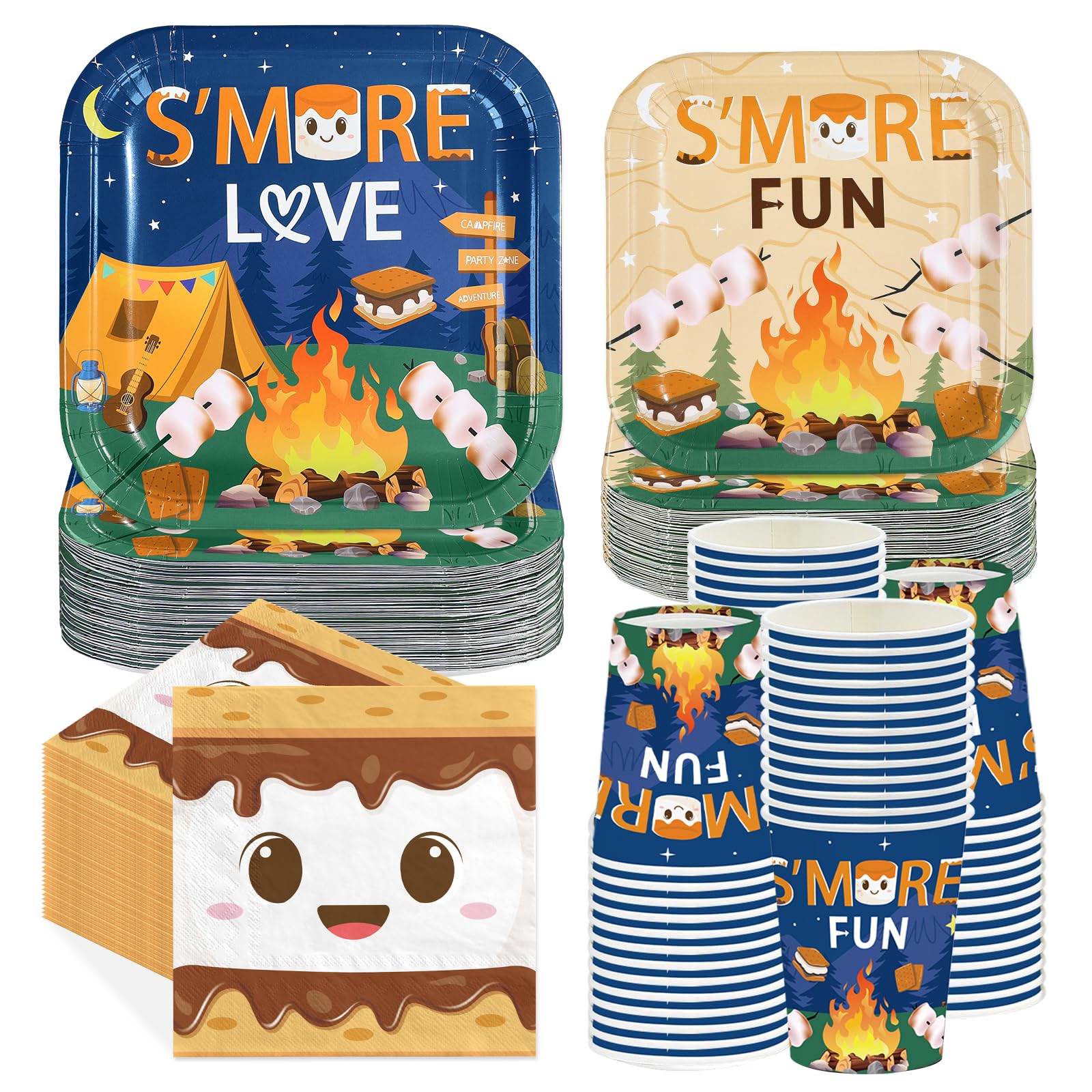 250 Pcs S'more Camping Party Plates Napkins Cups - Grencian