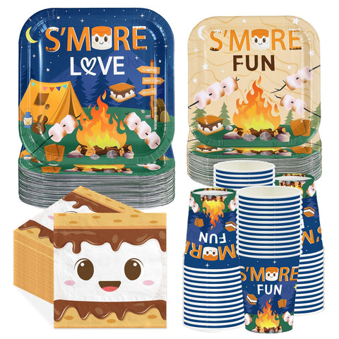 250 Pcs S'more Camping Party Plates Napkins Cups - Grencian