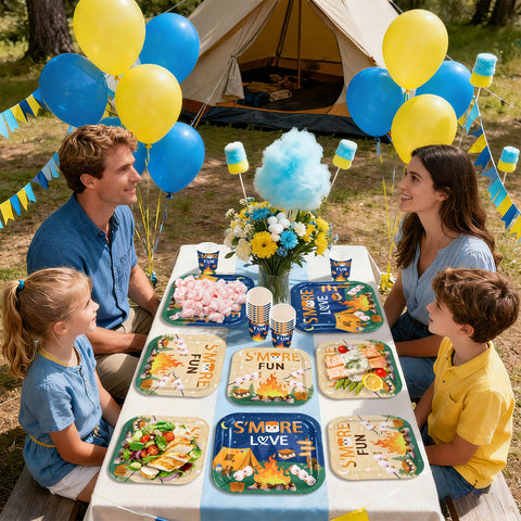 250 Pcs S'more Camping Party Plates Napkins Cups - Grencian
