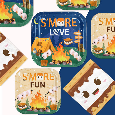 250 Pcs S'more Camping Party Plates Napkins Cups - Grencian