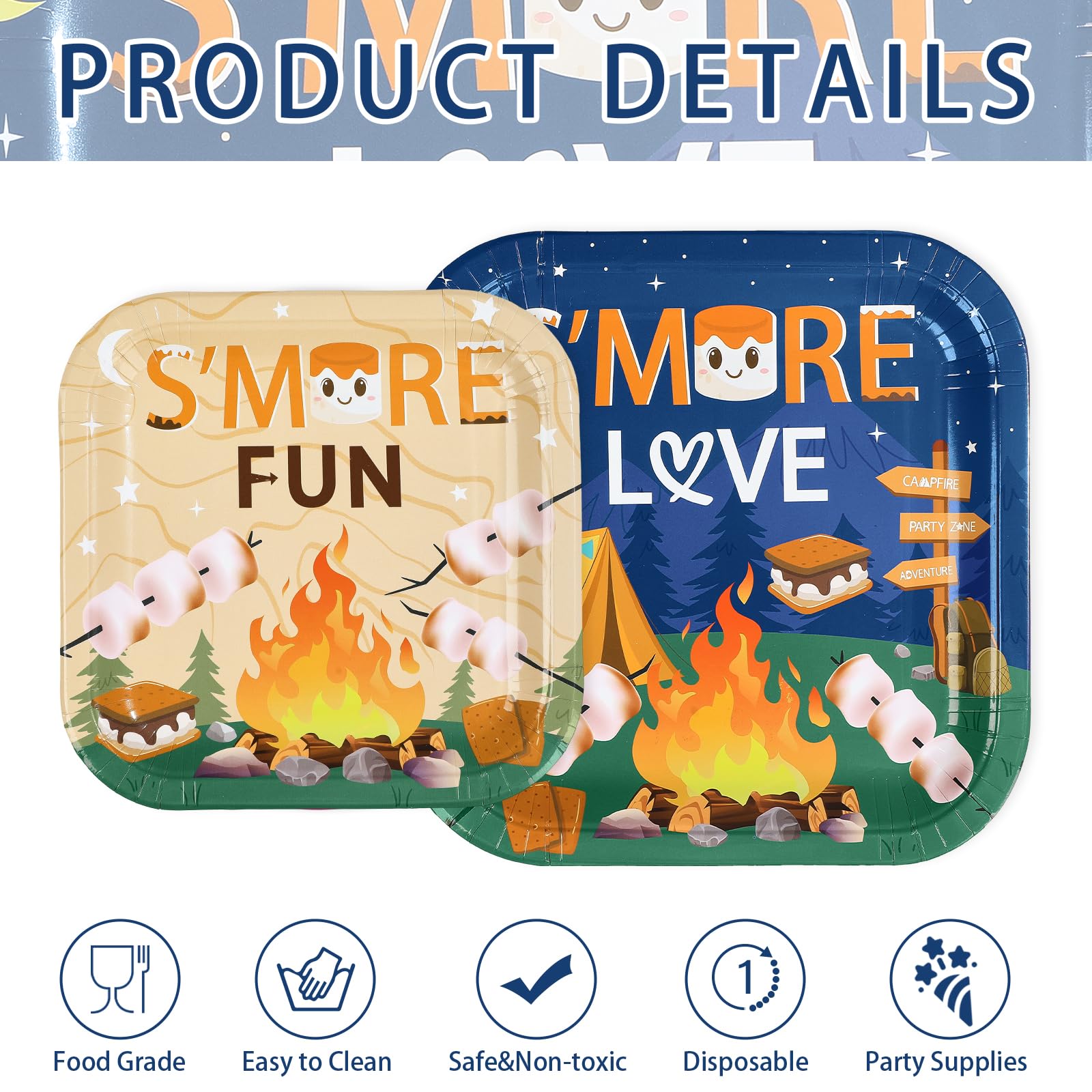 250 Pcs S'more Camping Party Plates Napkins Cups - Grencian