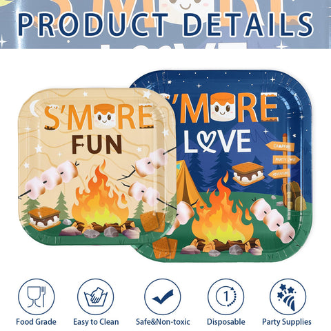 250 Pcs S'more Camping Party Plates Napkins Cups - Grencian