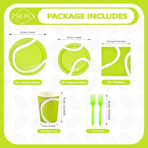 250 Pcs Tennis Party Plates Napkins Cups and Forks - Grencian