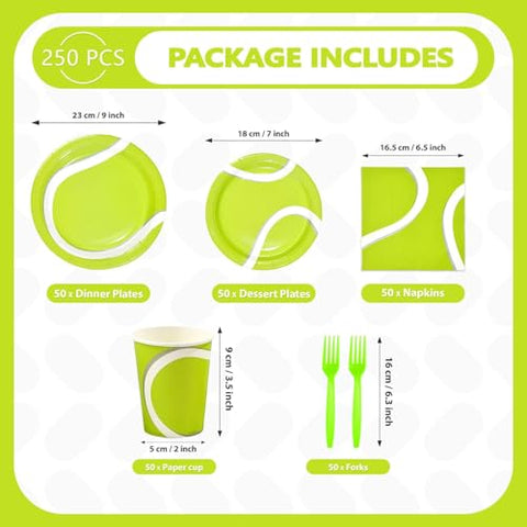 250 Pcs Tennis Party Plates Napkins Cups and Forks - Grencian