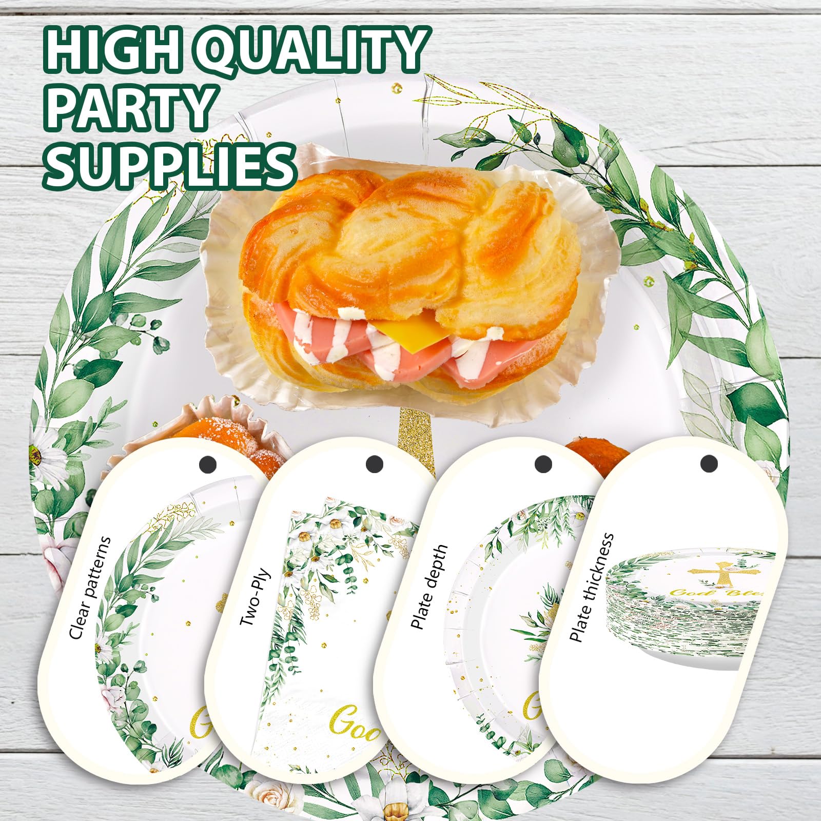 350 Pcs God Bless Party Plates Napkins Cups and Forks - Grencian