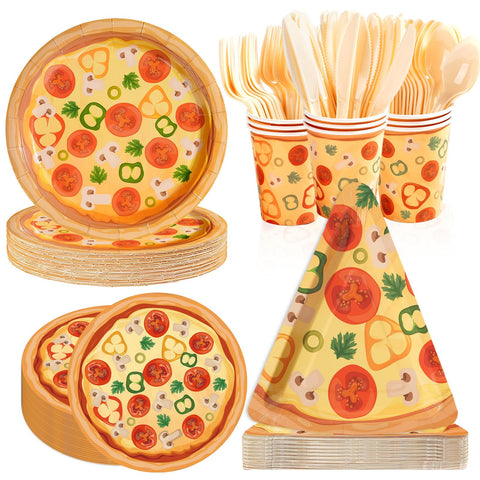350 Pcs Pizza Party Plates Napkins Cups and Forks - Grencian
