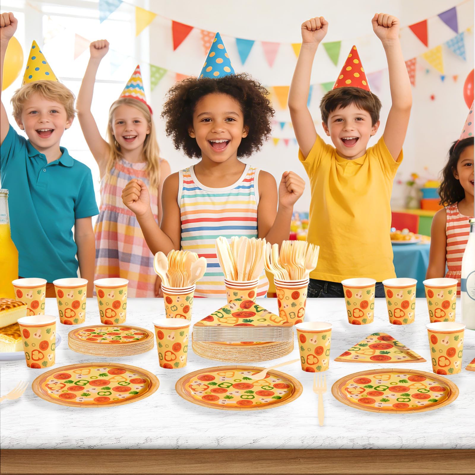 350 Pcs Pizza Party Plates Napkins Cups and Forks - Grencian