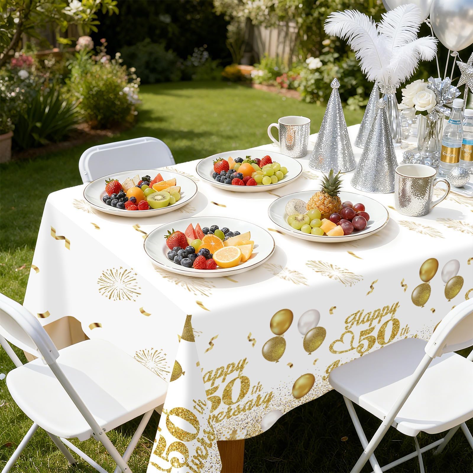 3Pcs 50th Wedding Anniversary Party Tablecloth - Grencian