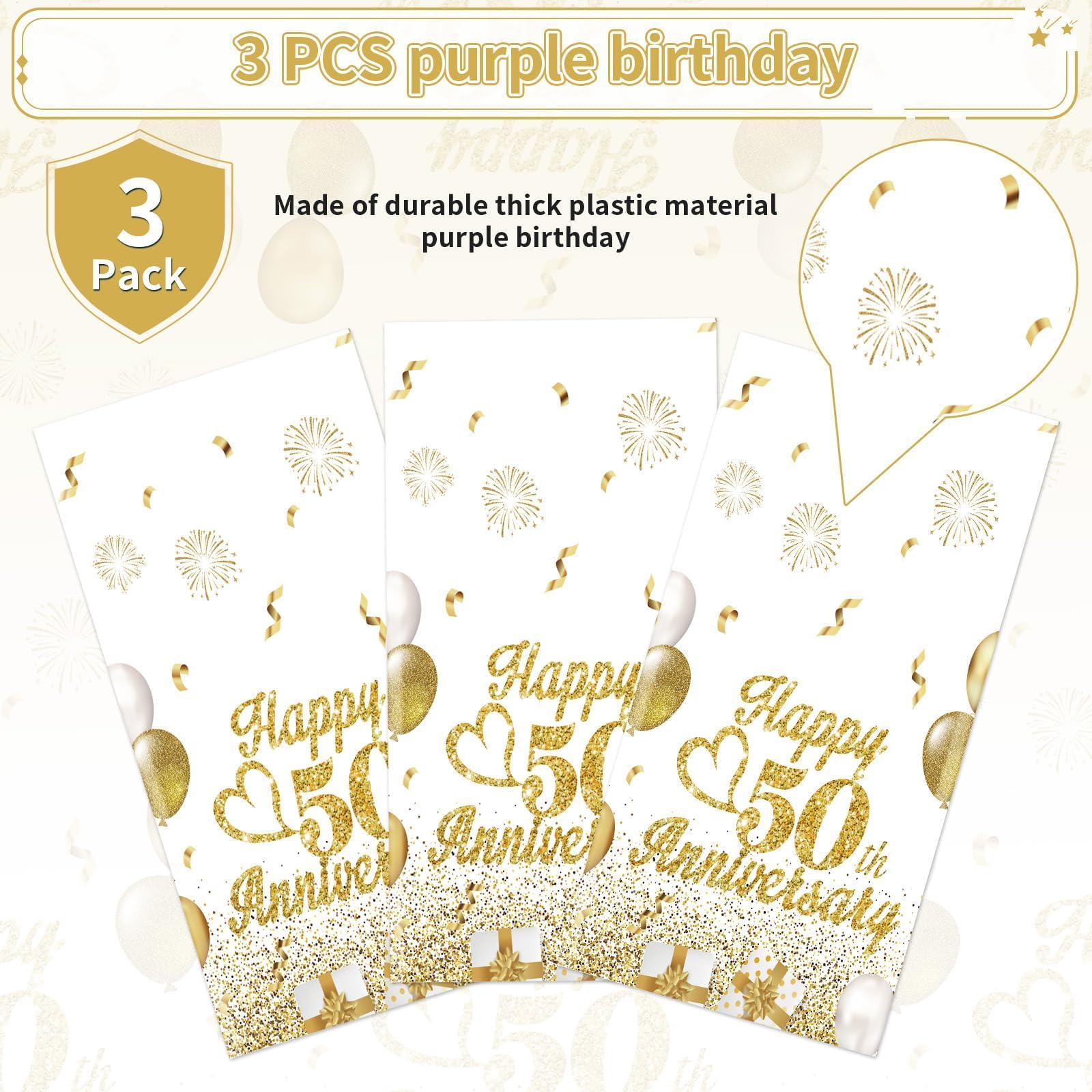 3Pcs 50th Wedding Anniversary Party Tablecloth - Grencian