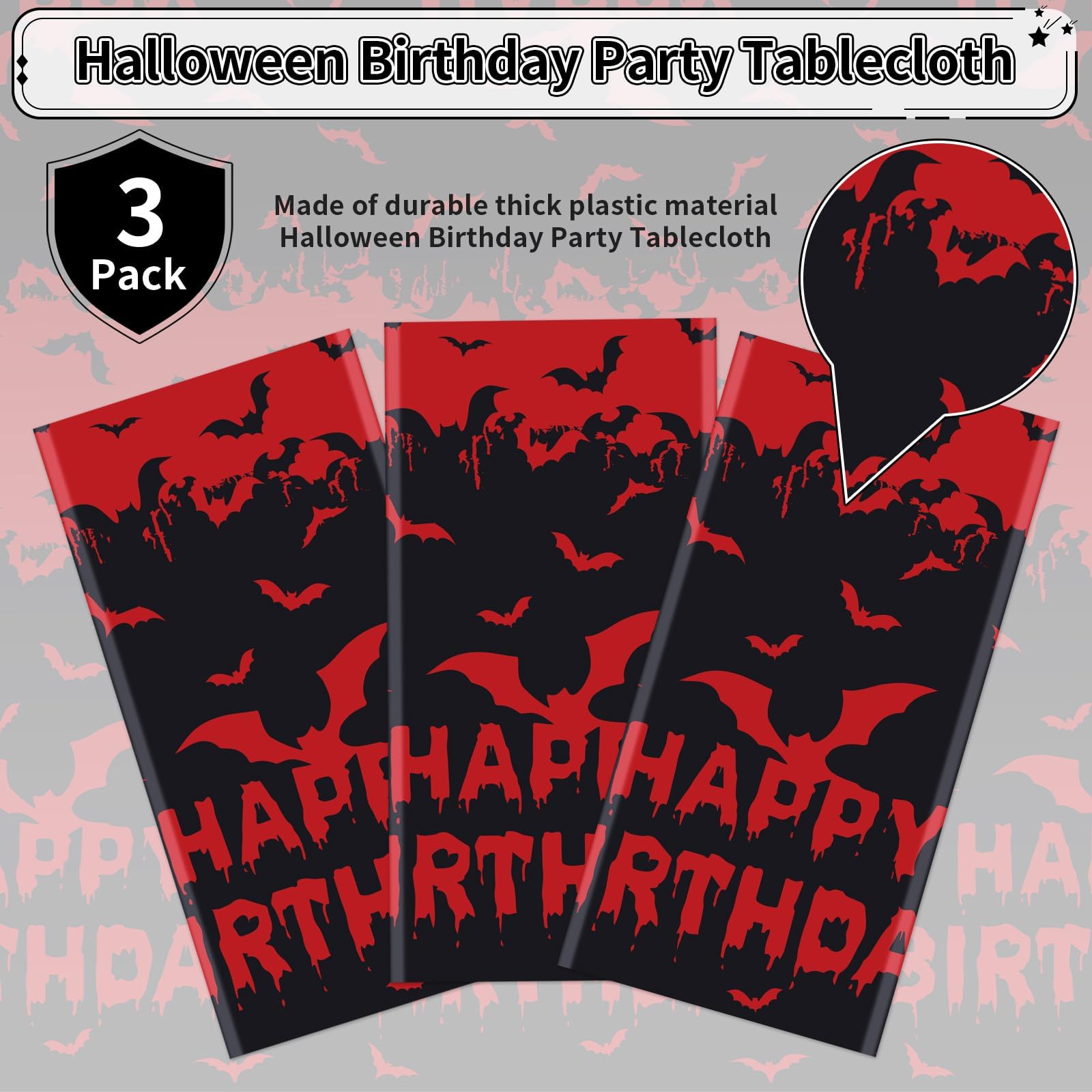 3Pcs Bat Birthday Party Tablecloth - Grencian