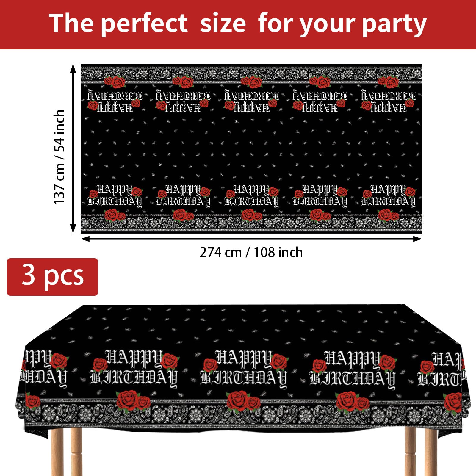 3Pcs Black Bandana Western Party Tablecloth - Grencian