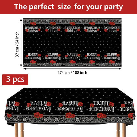 3Pcs Black Bandana Western Party Tablecloth - Grencian