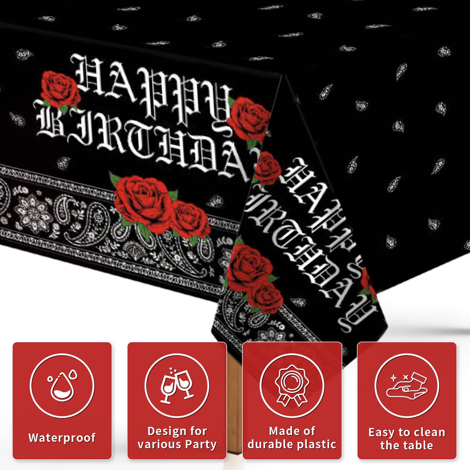 3Pcs Black Bandana Western Party Tablecloth - Grencian