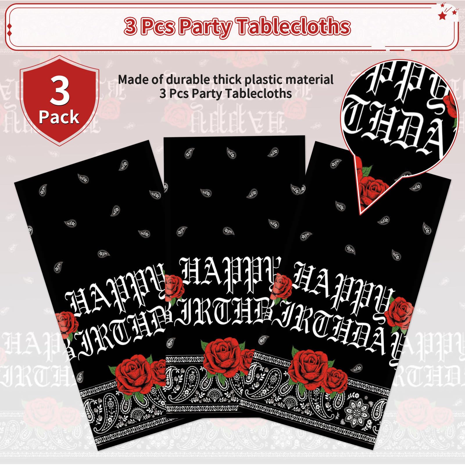 3Pcs Black Bandana Western Party Tablecloth - Grencian