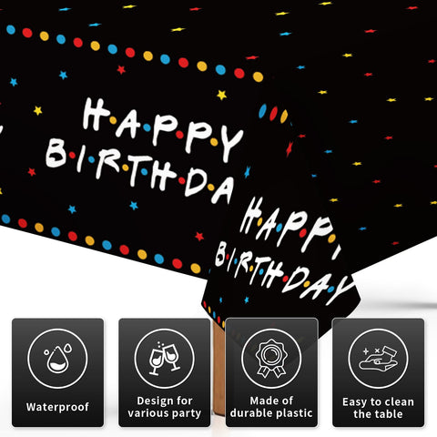 3Pcs Black Friend Birthday Party Tablecloth - Grencian