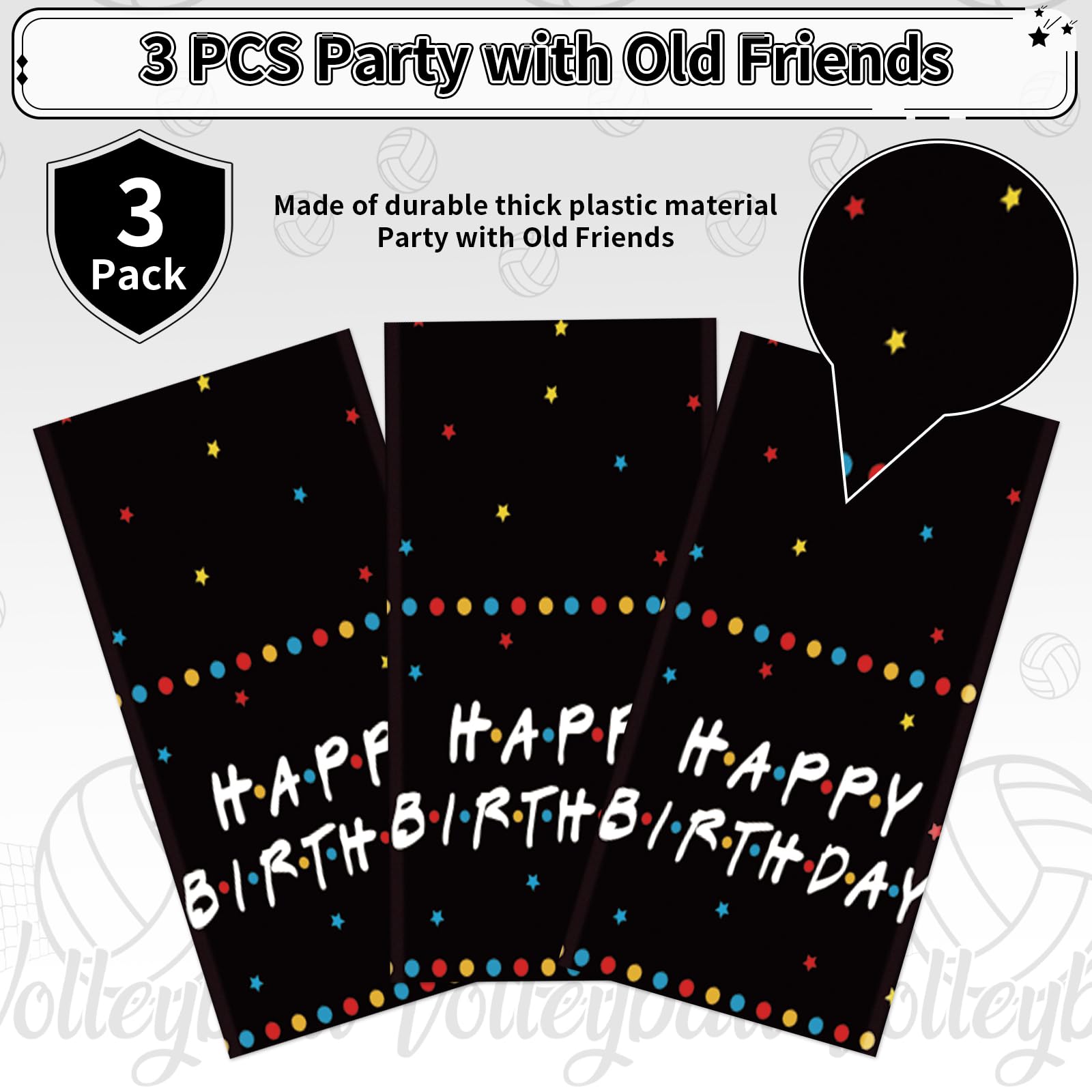 3Pcs Black Friend Birthday Party Tablecloth - Grencian