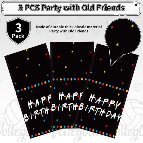 3Pcs Black Friend Birthday Party Tablecloth - Grencian