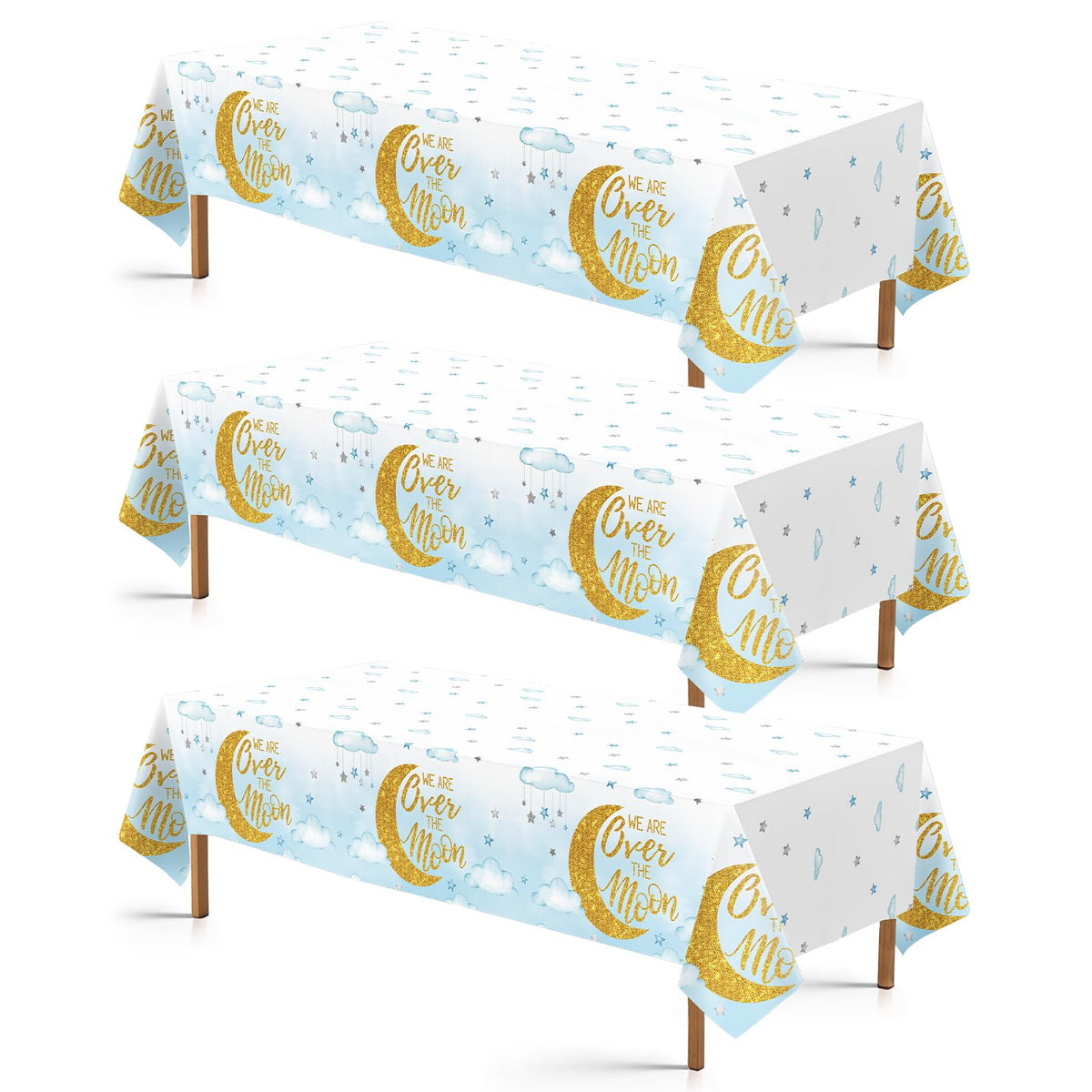3Pcs Blue Moon Party Tablecloth - Grencian