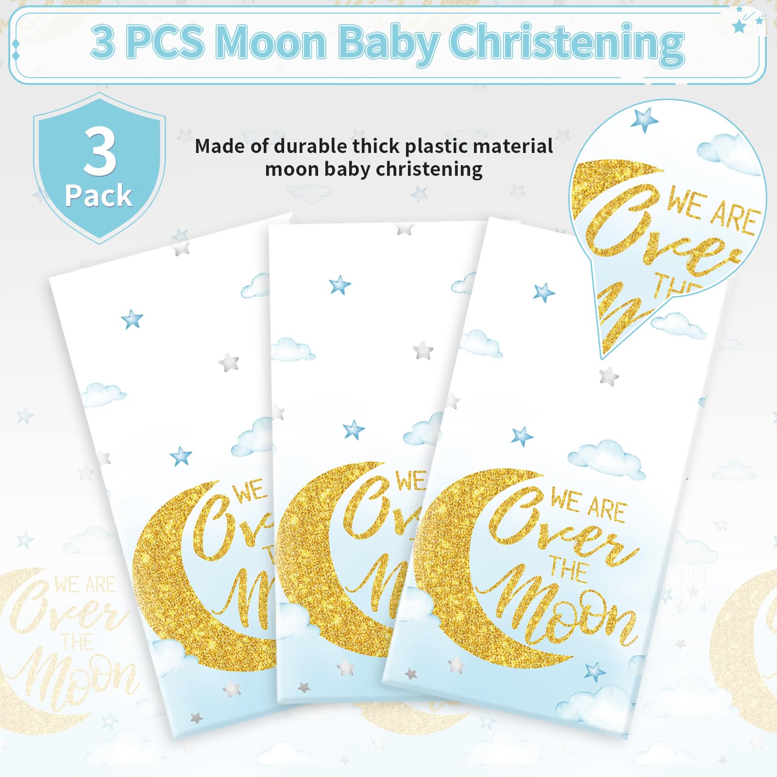 3Pcs Blue Moon Party Tablecloth - Grencian