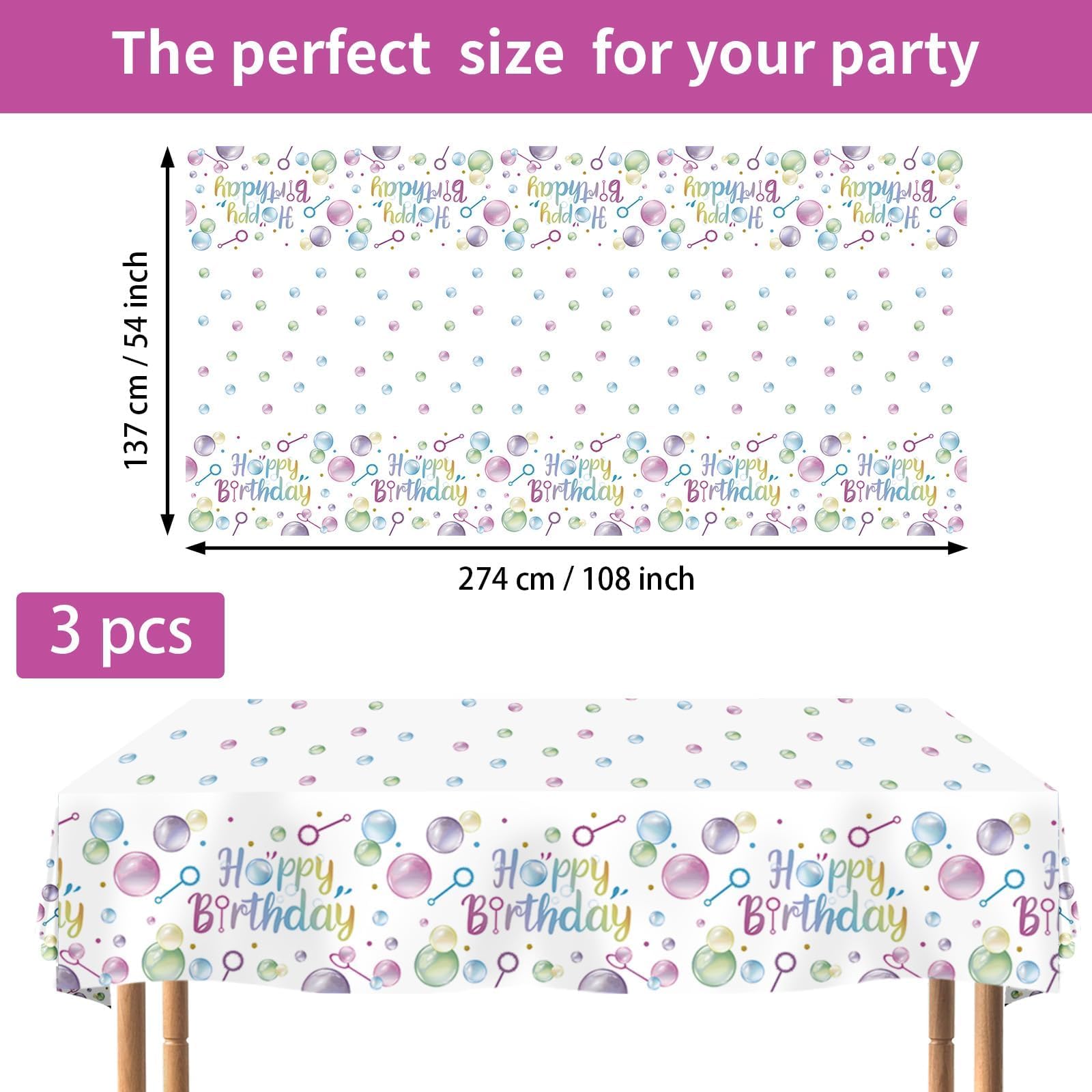 3Pcs Bubble Birthday Party Tablecloth - Grencian