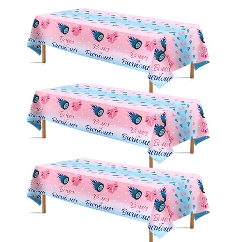 3Pcs Burnouts or Bows Gender Reveal Party Tablecloth