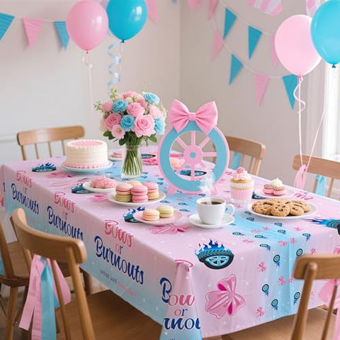 3Pcs Burnouts or Bows Gender Reveal Party Tablecloth
