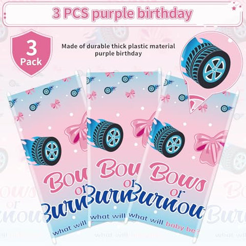 3Pcs Burnouts or Bows Gender Reveal Party Tablecloth