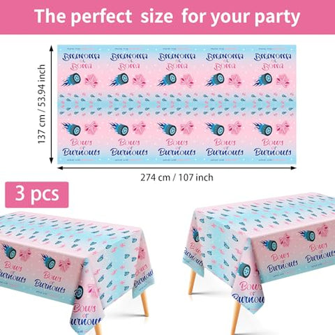 3Pcs Burnouts or Bows Gender Reveal Party Tablecloth